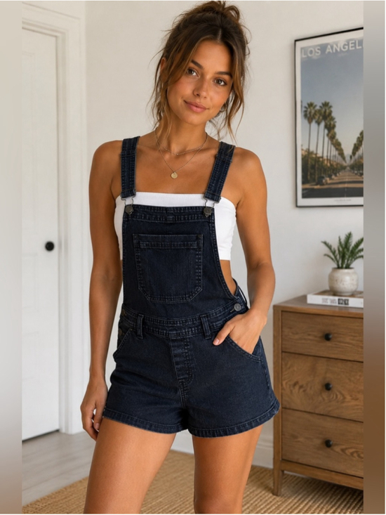 UB Jeans Denim - Women’s Black Denim Short Overalls - Unbranded